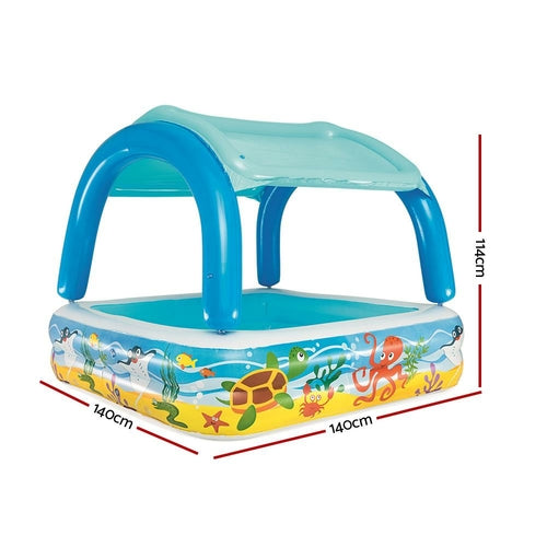 Kids Pool 140x140x114cm Inflatable Swimming w/ Canopy Play