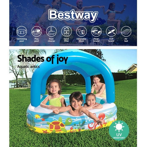 Kids Pool 140x140x114cm Inflatable Swimming w/ Canopy Play