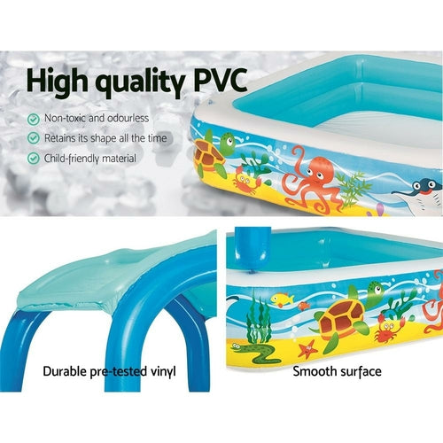 Kids Pool 140x140x114cm Inflatable Swimming w/ Canopy Play