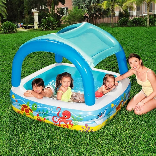 Kids Pool 140x140x114cm Inflatable Swimming w/ Canopy Play