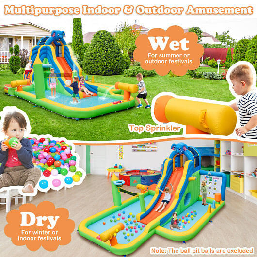 Inflatable Water Slide with Splash Pool and Climbing Wall for Oudoor Indoor without Blower-4