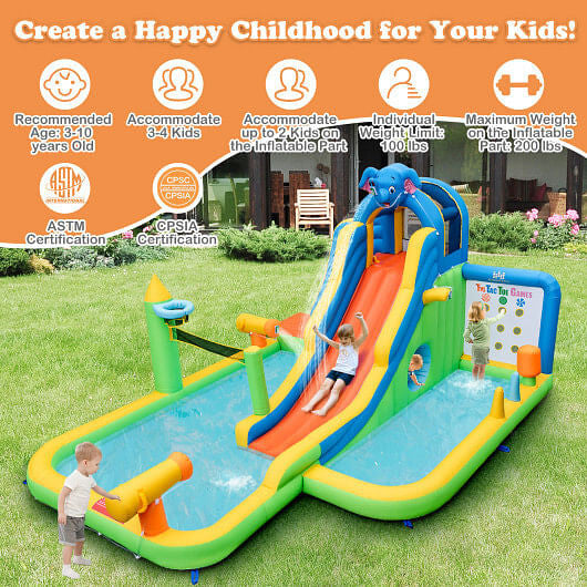 Inflatable Water Slide with Splash Pool and Climbing Wall for Oudoor Indoor without Blower-2