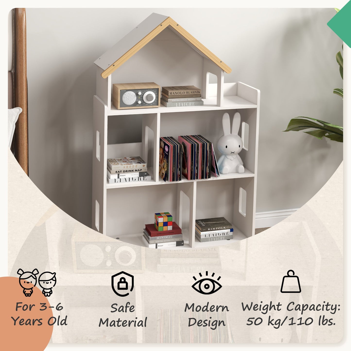 3 Tier Toy Storage Shelf With 6 Cubby Organisers White-4