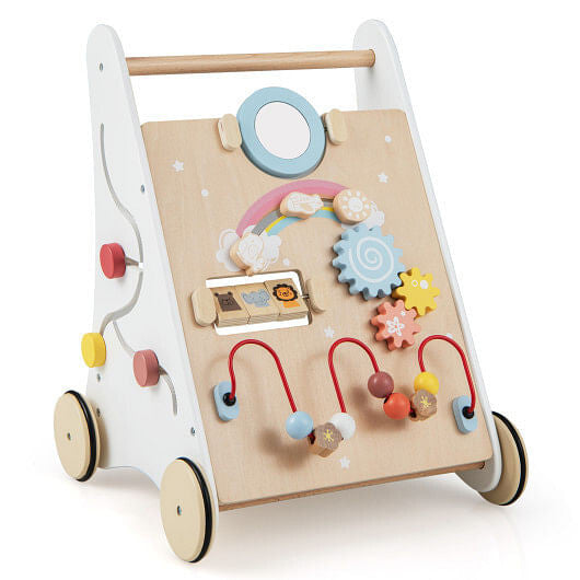 Wooden Baby Walker with Multiple Activities Center for Over 1 Year Old-White-0