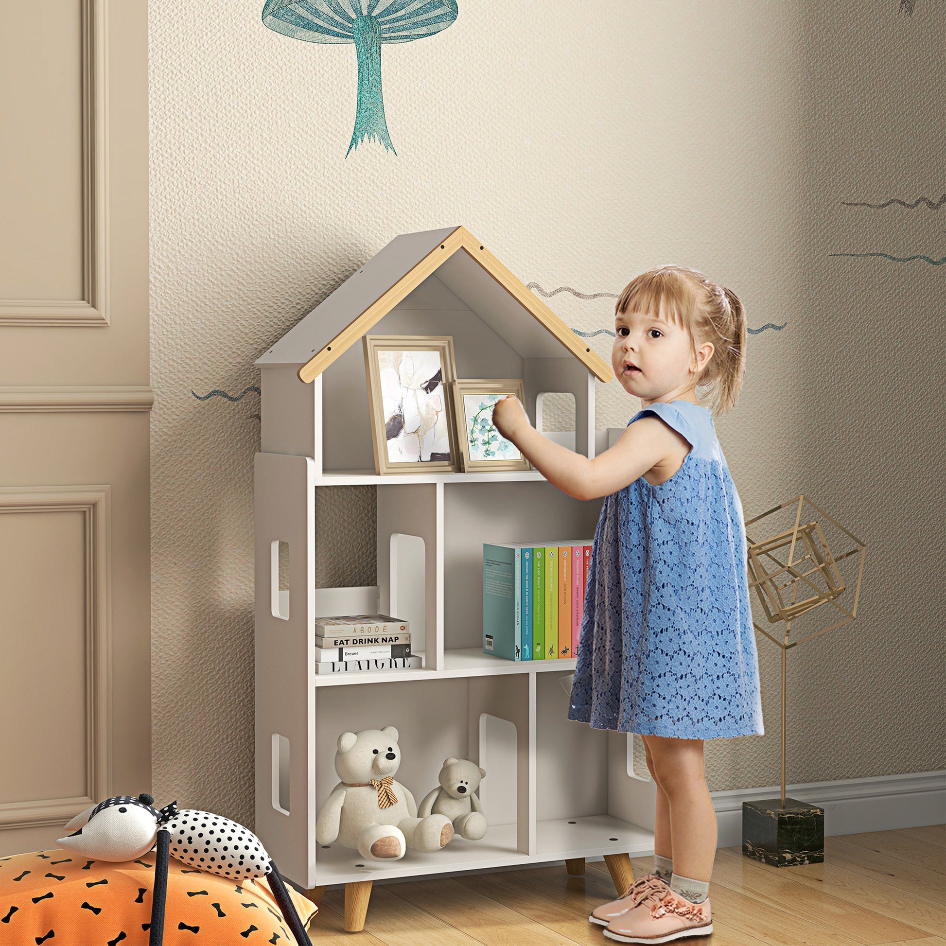 3 Tier Toy Storage Shelf With 6 Cubby Organisers White-1